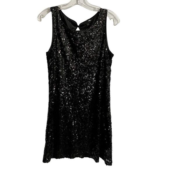 H&M All Over Sequins Cocktail Dress Black Sleeveless Size Medium Lined P… - Picture 1 of 7